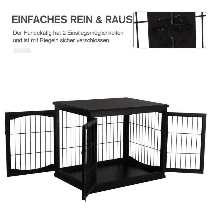 Hundetransport 58,5 cm x 81 cm x 66 cm døre, mdf træ jern, 58,5 cm x 81 cm x 66 cm, sort