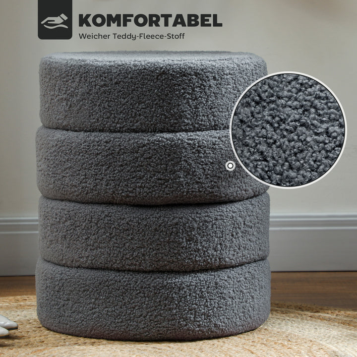 Skammel, rund, teddy fleece, op til 120 kg, ø40x45h cm, mørkegrå