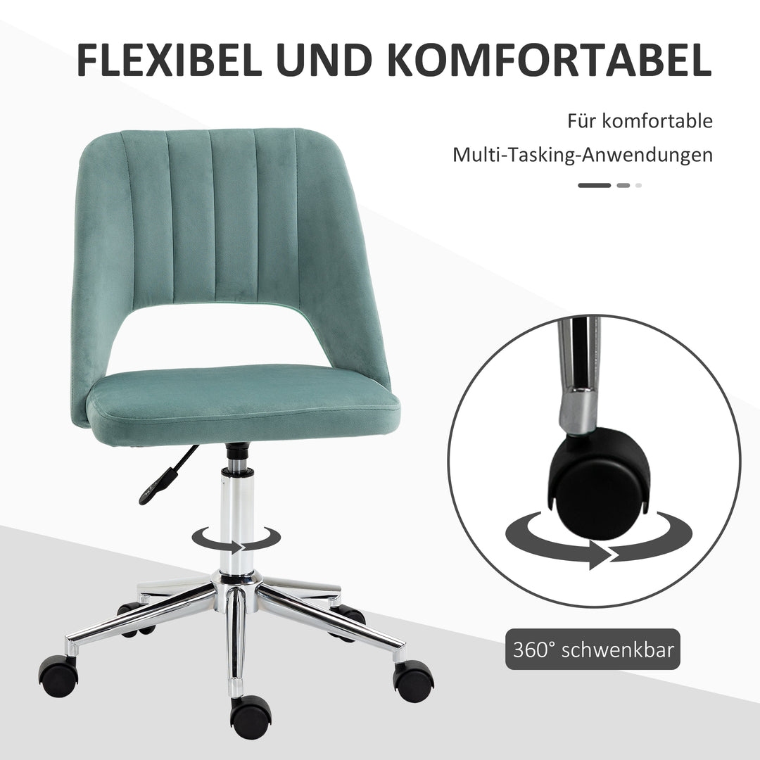 Højdejusterbar kontorstol med hjul, 360° drejelig, kammuslingeformet, skum, 49 x 60 x 79-91 cm, grøn