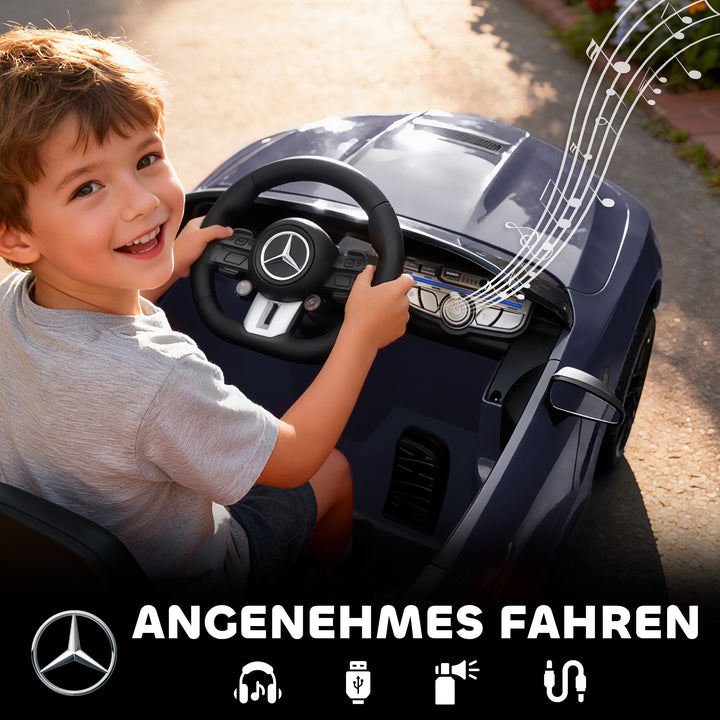 Børne elbil, Mercedes design, 12V motor, fjernbetjening, LED-lys, musik, til børn i alderen 3-6 år, grå