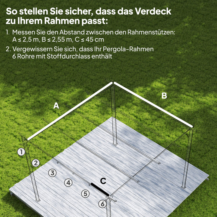 Udskiftningstag til 3 x 3 m pergola, udtrækkeligt, med drænhuller til regnvand, vejrbestandigt, polyester, 250 x 255 cm, cremehvid