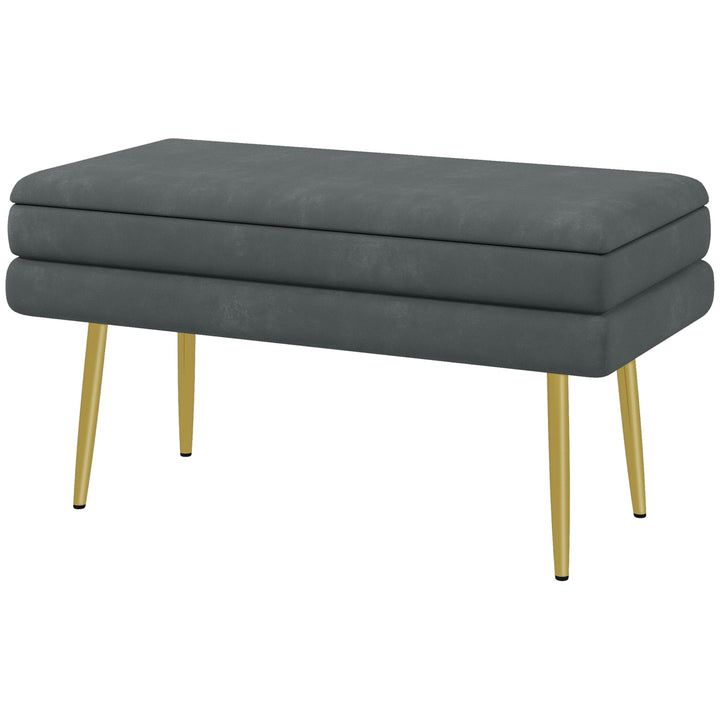 Polstret bænk med opbevaring, stål, 79,5 cm x 37,5 cm x 43 cm, mørkegrå