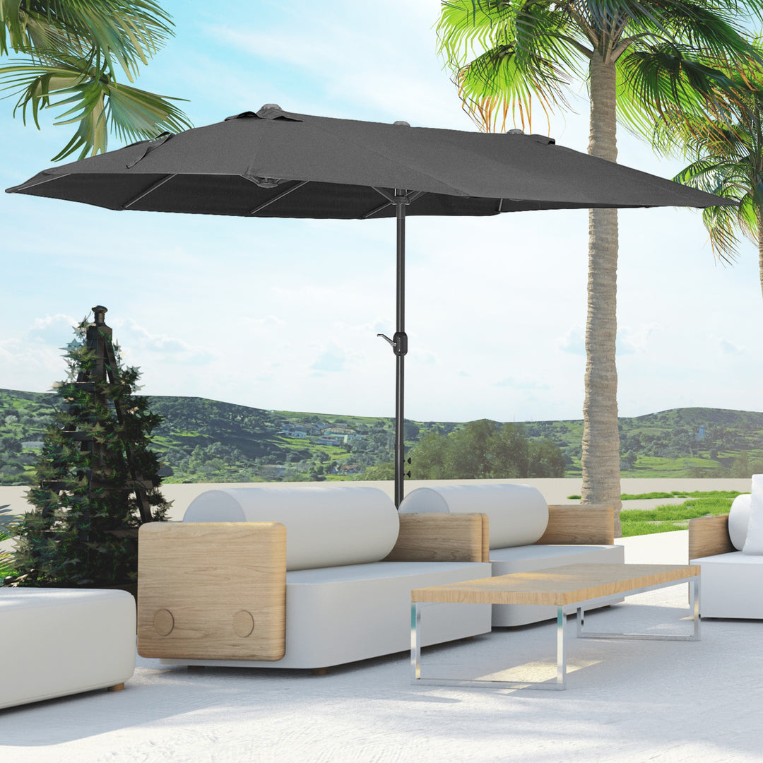 Dobbeltparasol 455 x 270 cm haveparasol med håndsving oval stabil metalstang markedsparasol dobbeltparasol terrasseparasol solbeskyttelse til strand balkon terrasse have sort