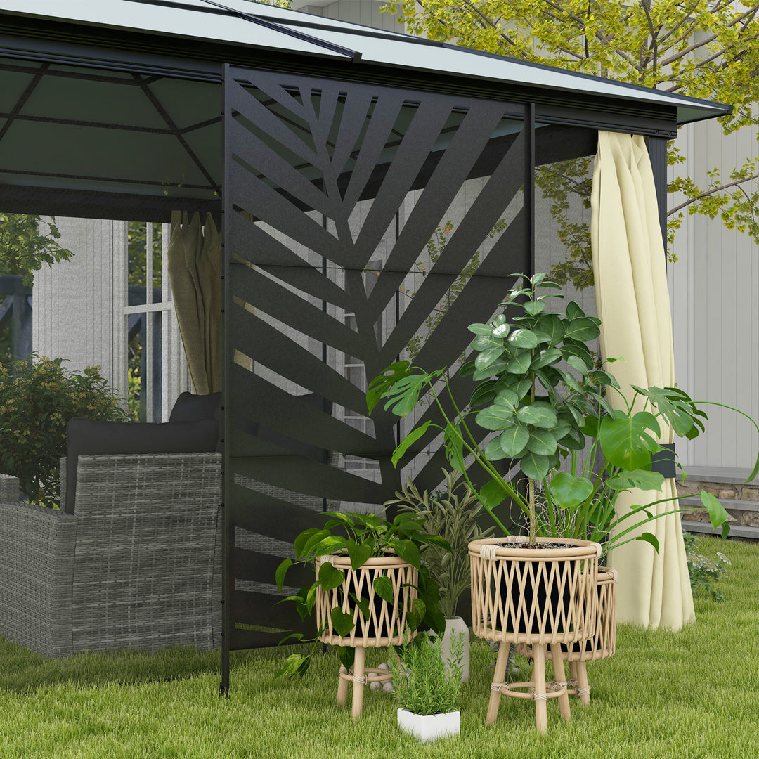 Udendørs skærm, malet stålramme, design: palmebladssilhuet, 1,2 x 2 m, sort