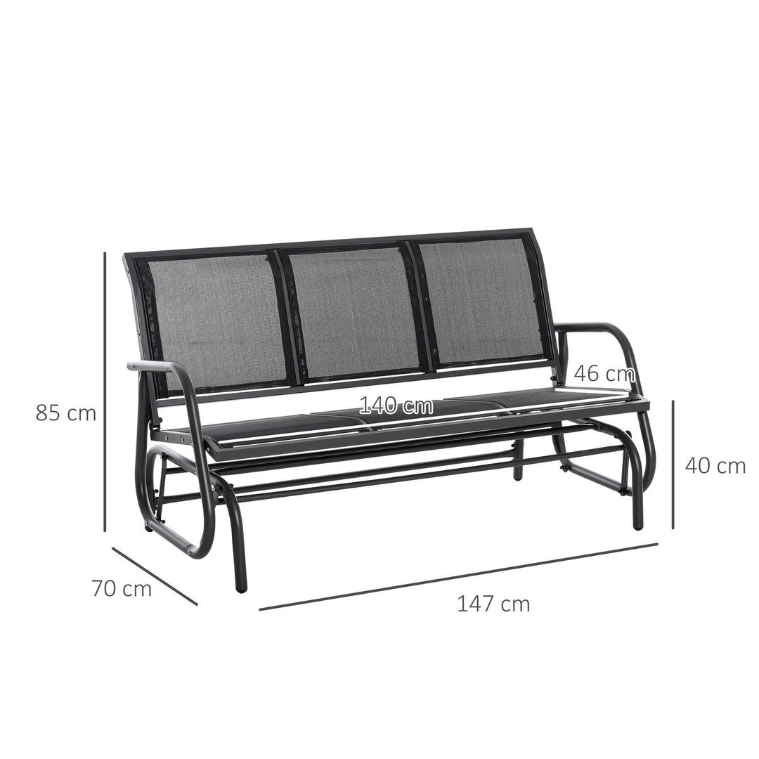 3-Personers gyngestol, havebænk med vippemekanisme, havegynge, metalparkbænk, lasteevne op til 300 kg, havemøbler til haven, terrasse, 147 x 70 x 85 cm, mørkegrå