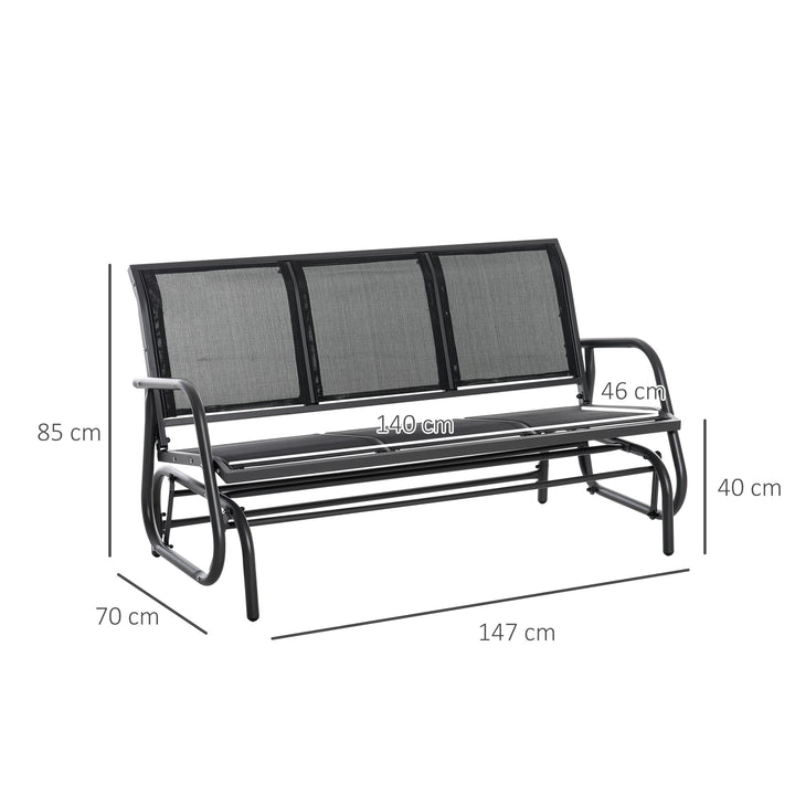 3-Personers gyngestol, havebænk med vippemekanisme, havegynge, metalparkbænk, lasteevne op til 300 kg, havemøbler til haven, terrasse, 147 x 70 x 85 cm, mørkegrå