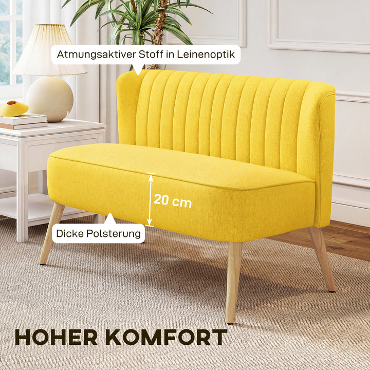 2-personers sofa, blød polstring, letplejeligt betræk, op til 220 kg, 117 x 56,5 x 77 cm, gul