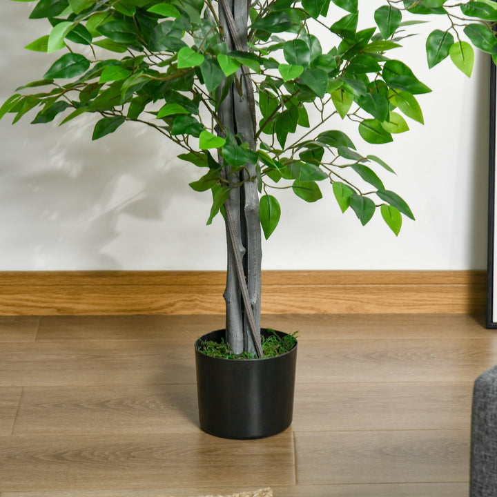 Kunstigt træ, ficus kunstig plante, realistisk udseende, cementpotte, 135 cm, nem vedligeholdelse, plastik, grøn