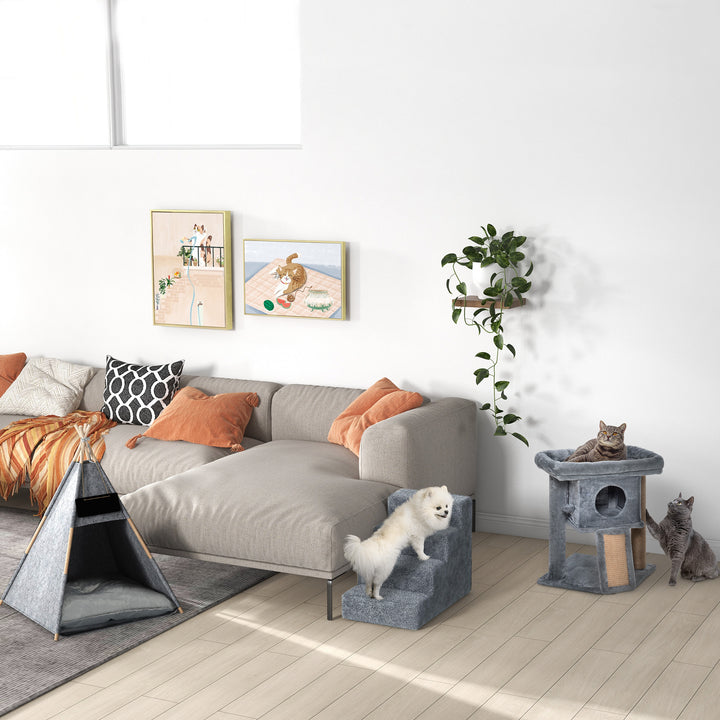 Kæledyrstelt kattehus hundetelt katteseng kattetelt med blød hynde plysfilt maskinvaskbar grå 58 x 58 x 80 cm