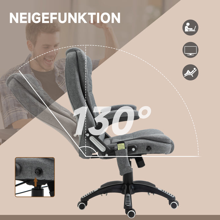 Kontorstol massagestol med varmefunktion, ergonomisk executive-stol, højdejusterbar drejestol, gamingstol med massage, mørkegrå, 68 x 72 x 110–120 cm