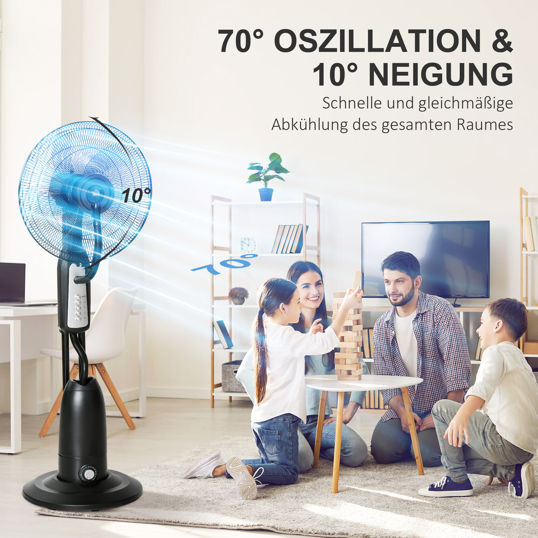 Vandkølet piedestalventilator med justerbar tågefunktion, 3 hastigheder, 2,8 L vandtank, 70° oscillation, 90 W vandventilator med hjul, 120 cm