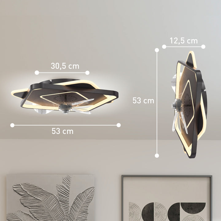 Loftventilator med lys og fjernbetjening, LED-loftventilator med 6 hastigheder, 3 farvetemperaturer