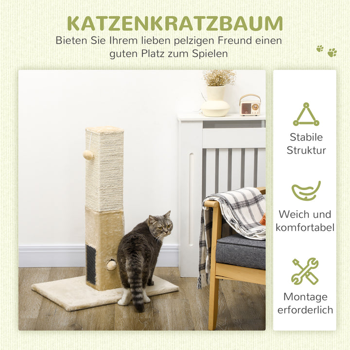 Kradsetræ til katte, 79 cm kradsetræ med jute reb, inkluderer legetøj, plys, beige