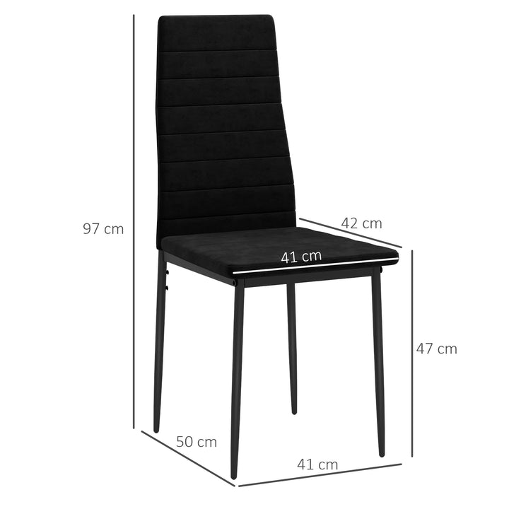 Sæt med 4 spisebordsstole, armløse design, stofbetræk, metalben, sort