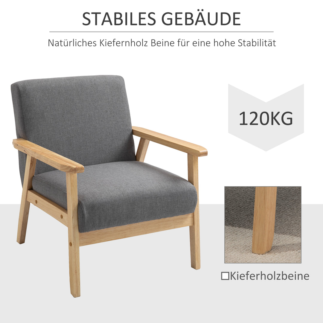 Skandinavisk accentstol, massivt træ, linnedlook, 64 cm x 70 cm x 72 cm, grå + natur