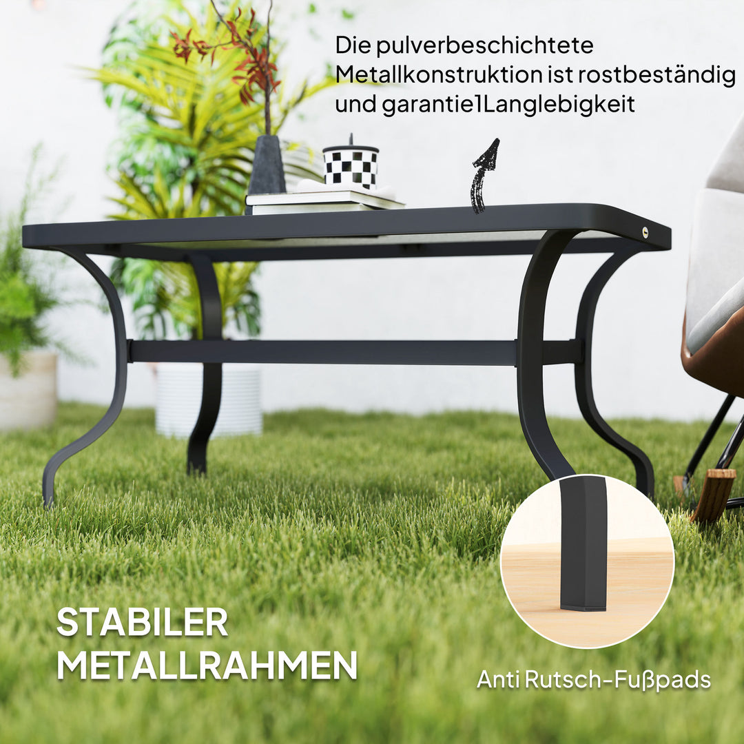 Sidebord sofabord i hærdet glas med bølgedesign, afrundet hjørne balkonbord 95x55 cm sort