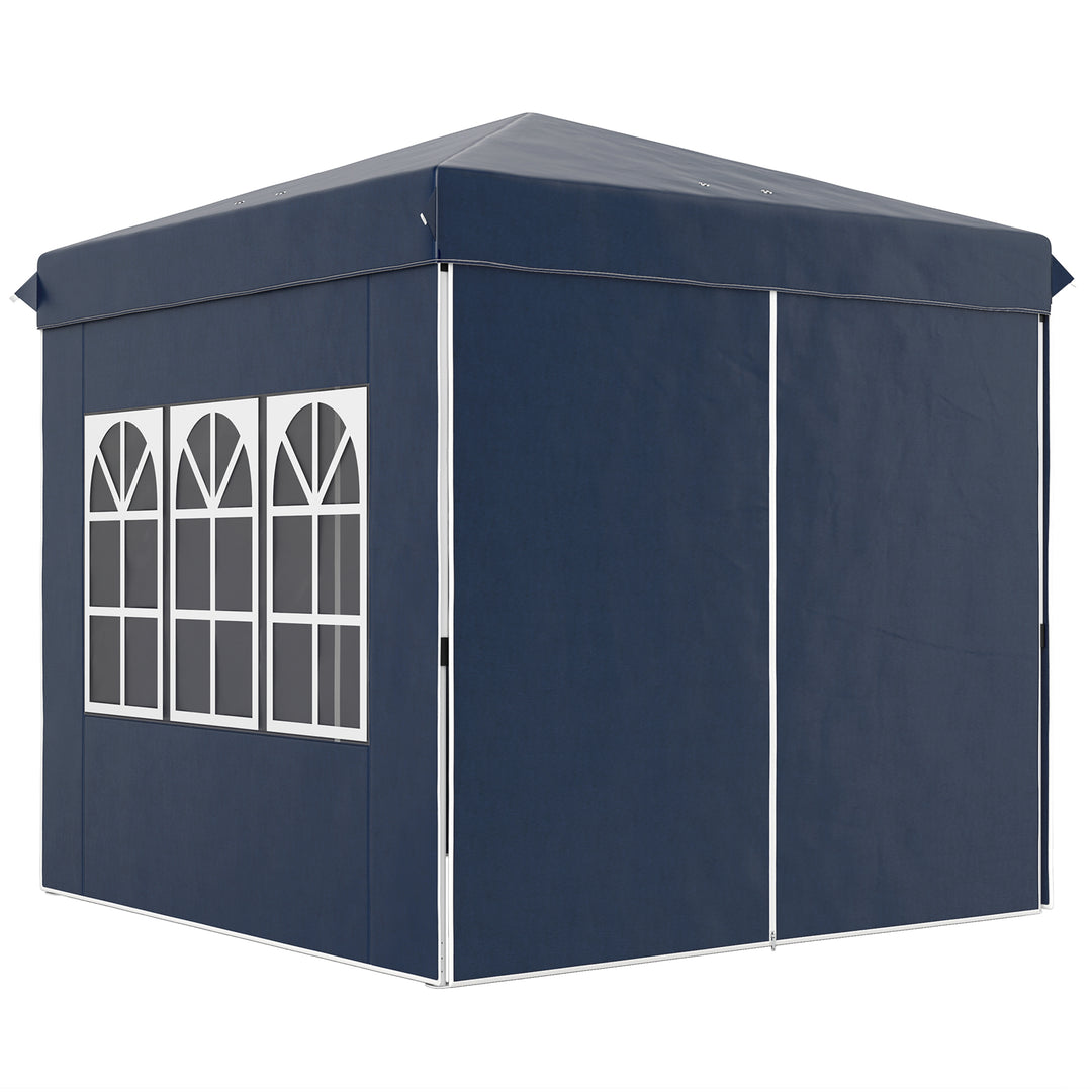 2,5 x 2,5 m pop-up pavillon med sidepaneler og bæretaske, UPF50+ højdejusterbart havetelt, mørkeblå