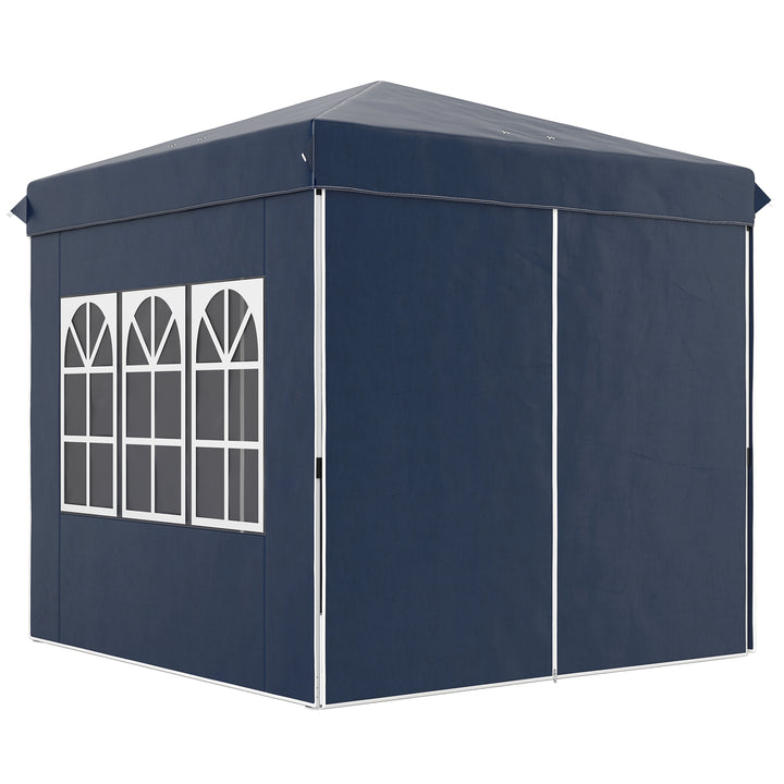 2,5 x 2,5 m pop-up pavillon med sidepaneler og bæretaske, UPF50+ højdejusterbart havetelt, mørkeblå