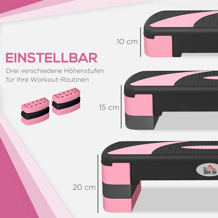Aerobic stepper, højdejusterbar, 80 x 31 x 10/15/20 cm, op til 150 kg, sort/pink/grå