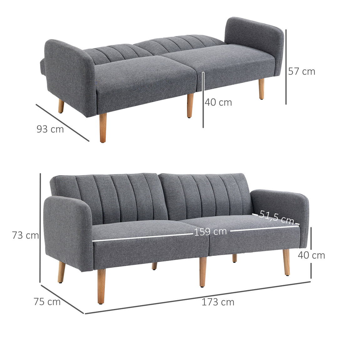Sovesofa, 2-personers stofsofa, sofa med sovefunktion, hørlignende polyester, gummitræ, 173 x 75 x 73 cm, grå