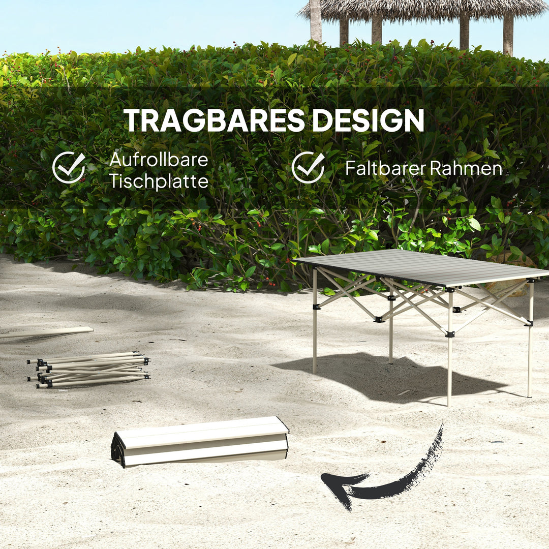 Campingbord klapbord med oprullbar bordplade havebord af aluminium 2 personer 95 x 55cm khaki