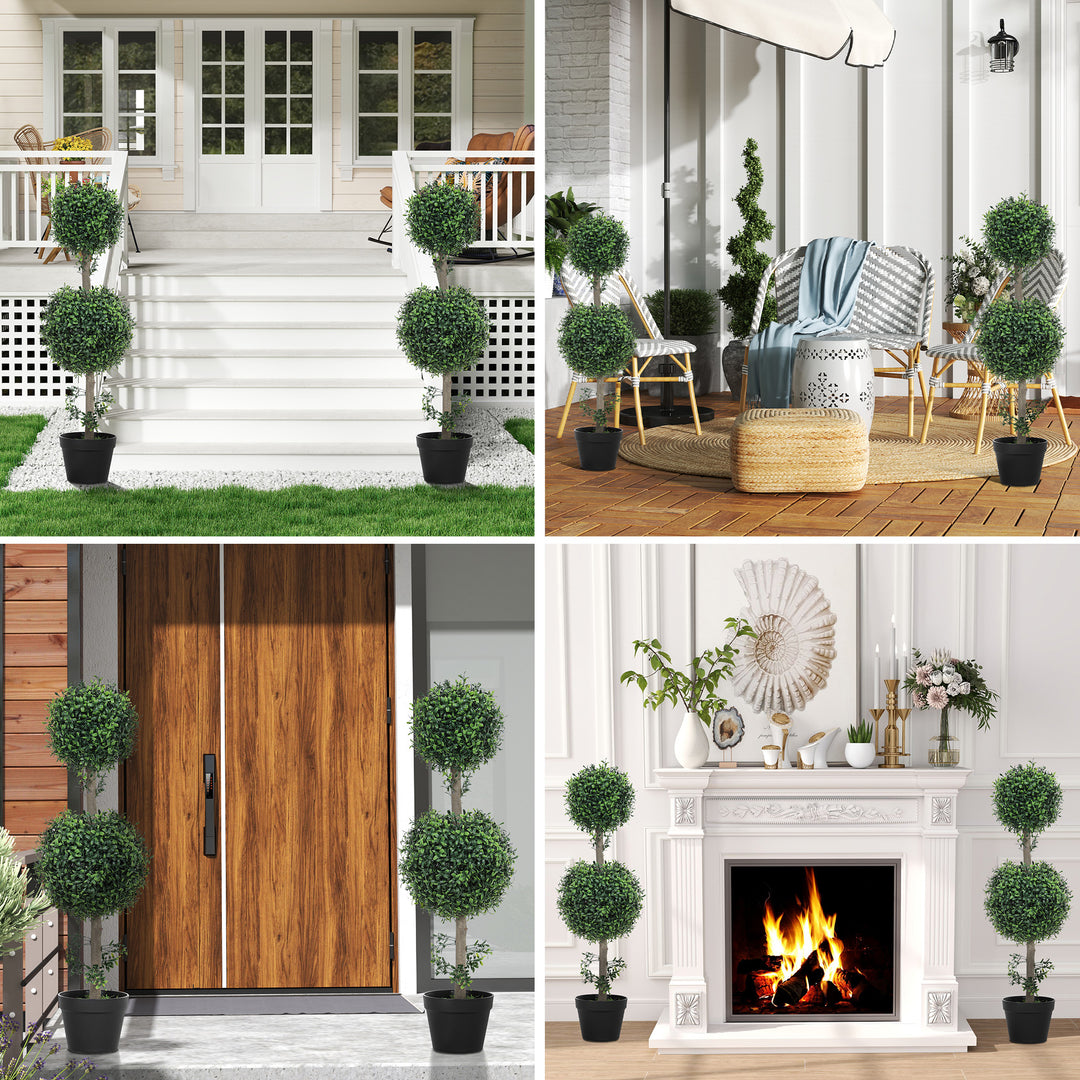 Sæt med 2 kunstige planter, kunstige buksbomplanter, uv-beskyttet, med potte, grøn