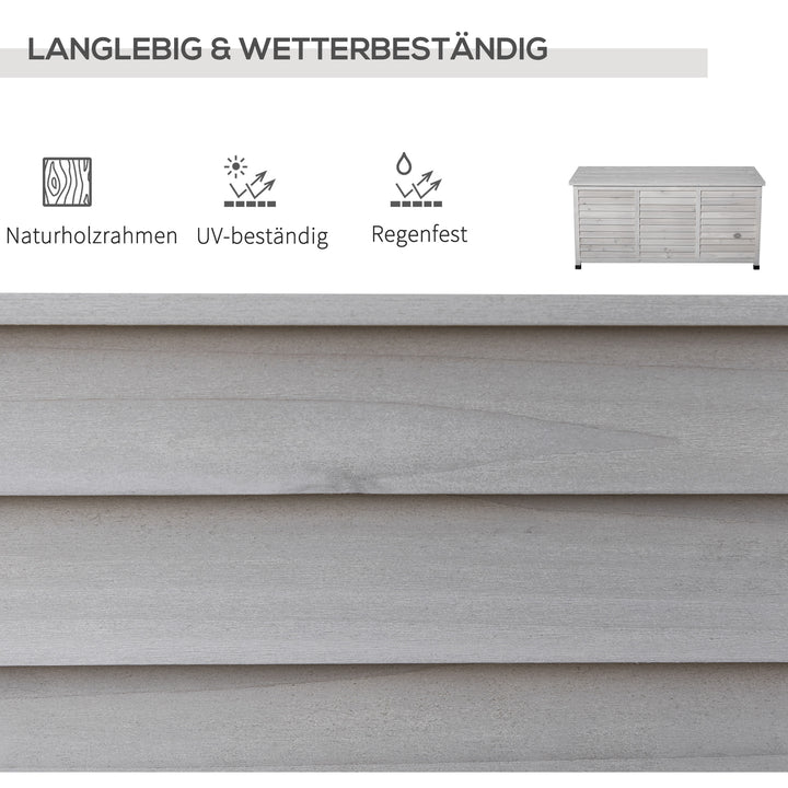 Haveopbevaringskasse, vejrbestandig, åndbar, hyndekasse, opbevaringskasse, grantræ, grå, 127 x 56 x 60 cm
