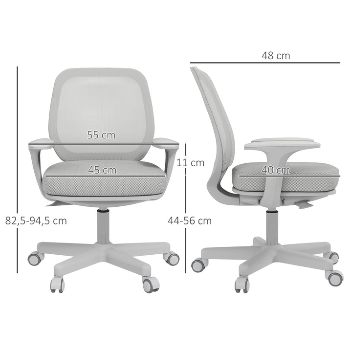 Kontorstol, ergonomisk skrivebordsstol med drejefunktion, højdejusterbar 55 x 48 x 82,5-94,5 cm, grå