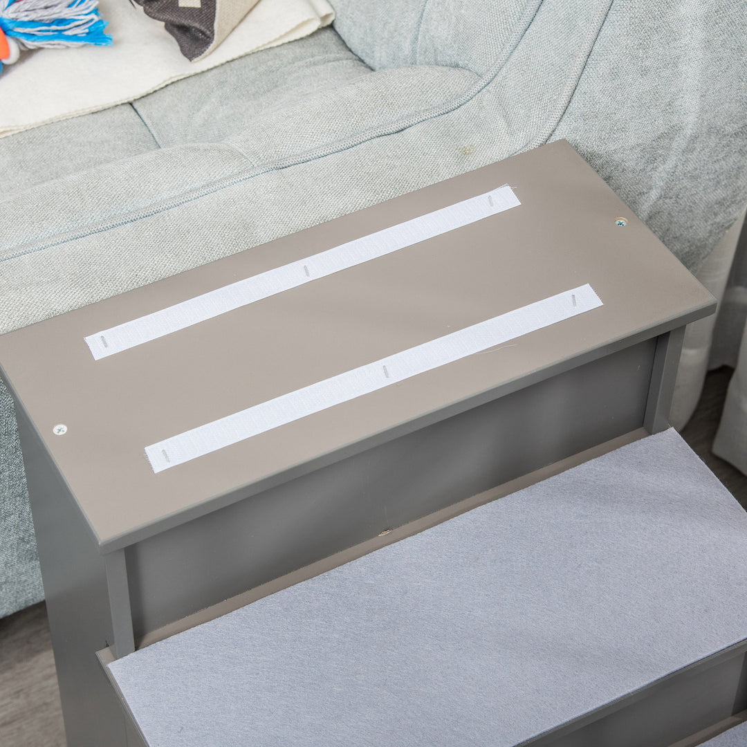 Kæledyrstrappe, til hunde/katte, 4-trins, kort plys, op til 30 kg, 40 x 59 x 54,2 cm, grå