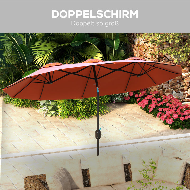 Parasol, haveparasol, vipbar, med håndsving, vindfang, polyester+stål, bordeaux, 295 x 152 cm