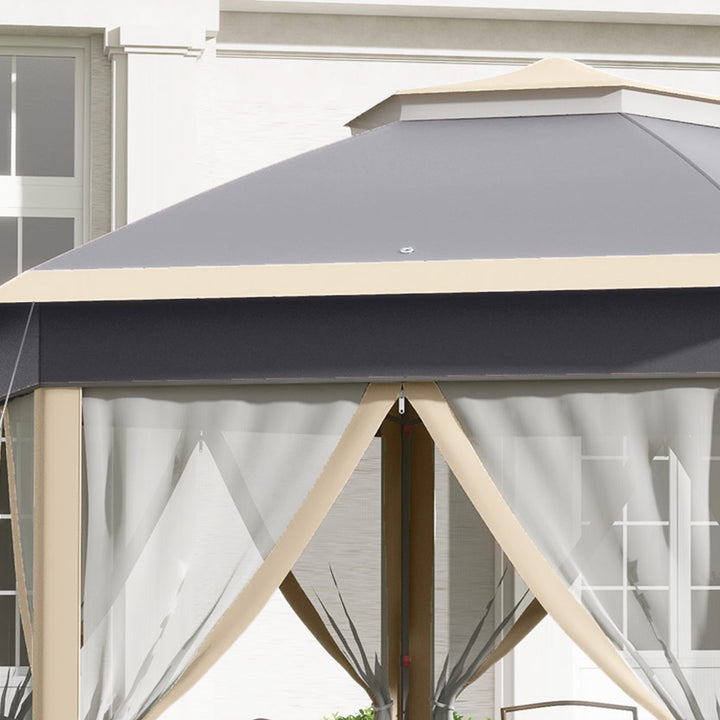 Havepavillon, foldbar pavillon, 4 x 4 m pop-up telt, partytelt inklusive bæretaske, 6 sidepaneler, dobbelt tag, sekskantet, khaki