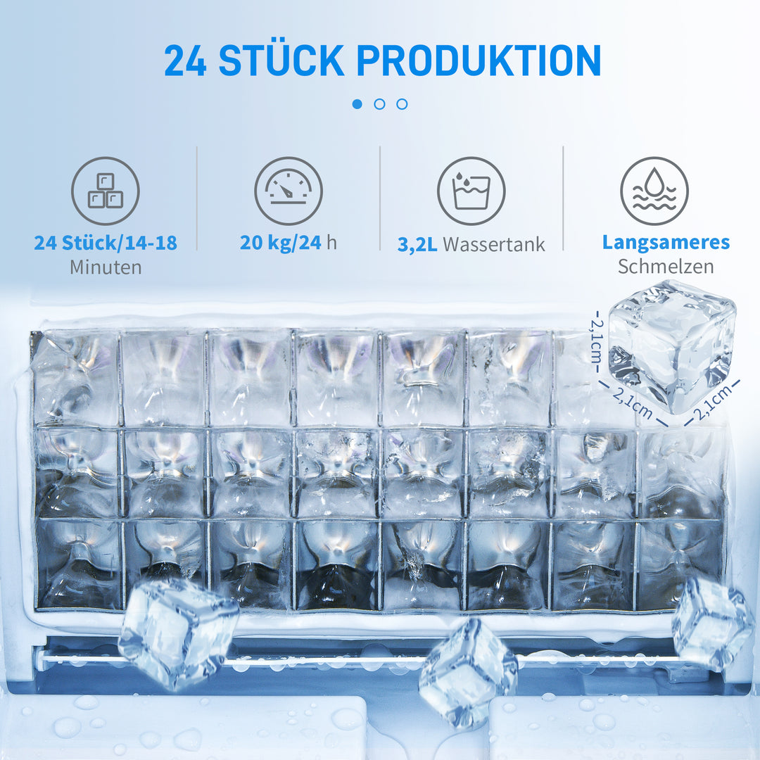 Isterningmaskine, isterningdispenser, ismaskine, 20 kg/24 timer, 2,3 l isterningmaskine med 3,2 l vandtank, sort