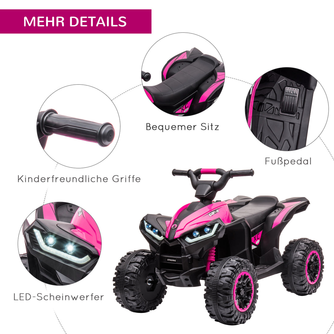 Elektrisk børne-quad, 3-6 km/t, lys/musik, til 3-5 år, op til 25 kg, pink/sort