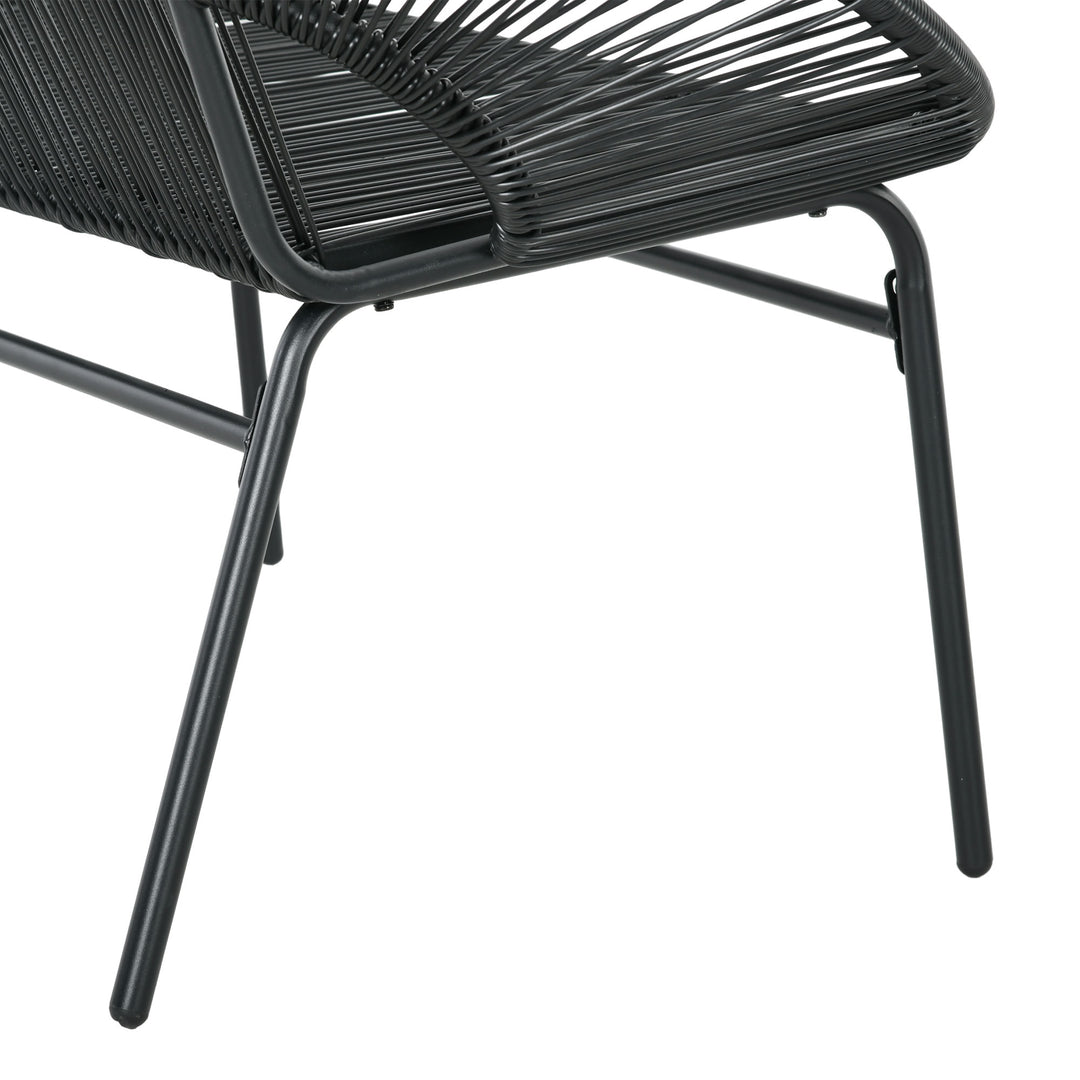 Rattan lænestol, boho stil afslapningslænestol, 132 cm x 72 cm x 83 cm, sort