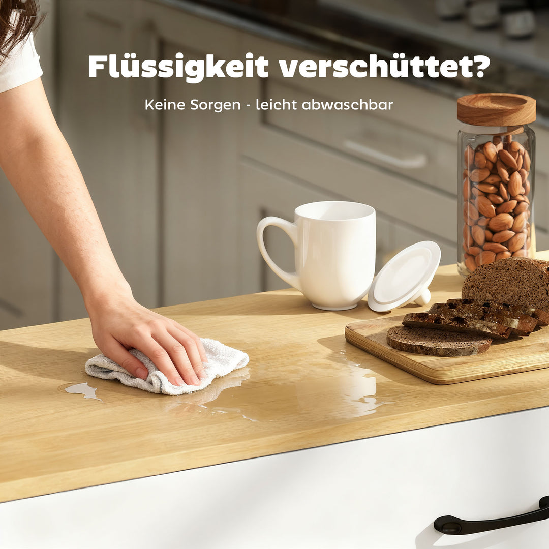 Køkkenø med rullefunktion, udklappelig bordplade, skabslåger med blød lukning, skuffer, håndklædetørrer, MDF, hvid