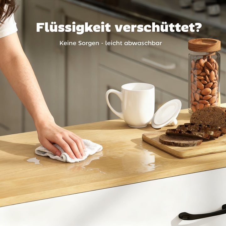 Køkkenø med rullefunktion, udklappelig bordplade, skabslåger med blød lukning, skuffer, håndklædetørrer, MDF, hvid