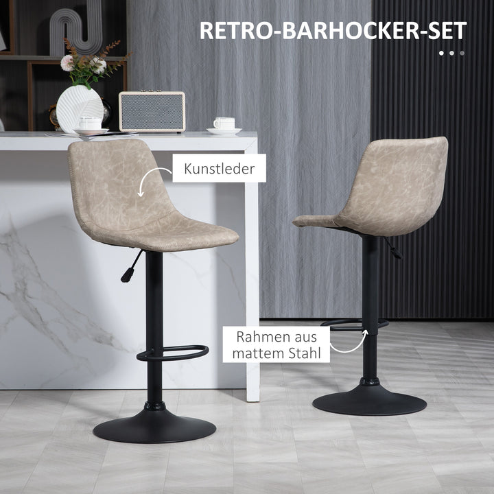 Sæt med 2 retro barstole, højdejusterbare, drejelig, kunstlæder, 42 x 48 x 91-112 cm, beige
