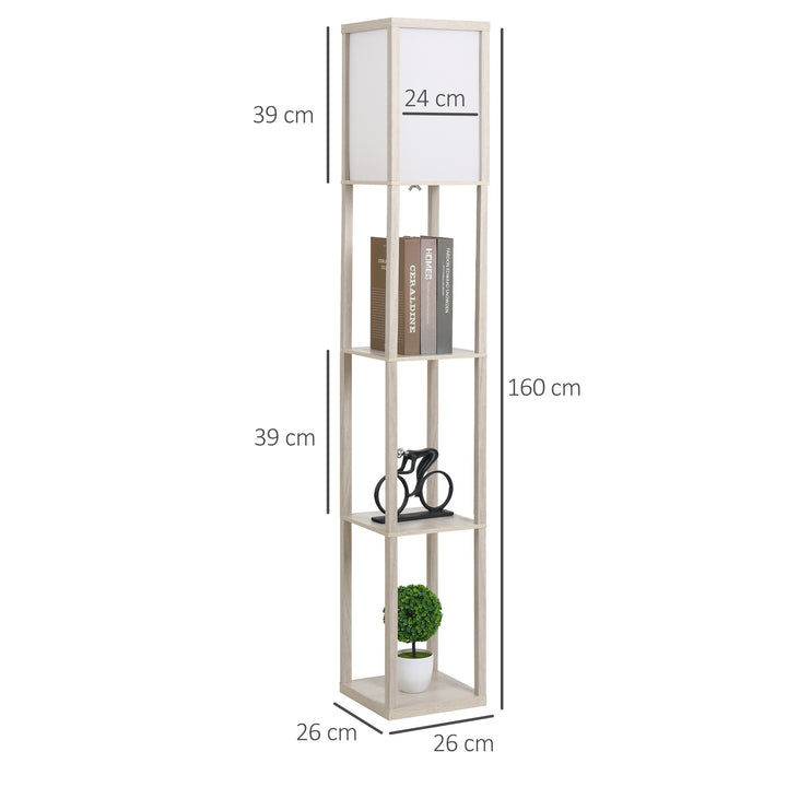 Gulvlampe med hylder, træ, 26 x 26 x 160 cm, til stue/soveværelse (pære medfølger ikke)