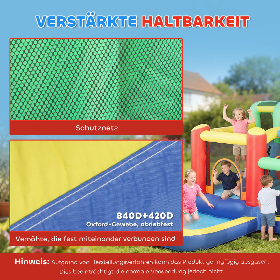 9-i-1 hoppeborg med blæser og sikkerhedsnet, lasteevne op til 120 kg, til alderen 3-8, 330x290x185 cm, flerfarvet