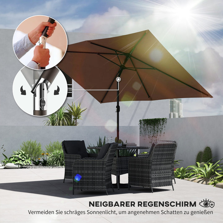 Parasol 300 x 200 cm, vipbar balkonparasol med håndsving og beskyttelsesovertræk, brun