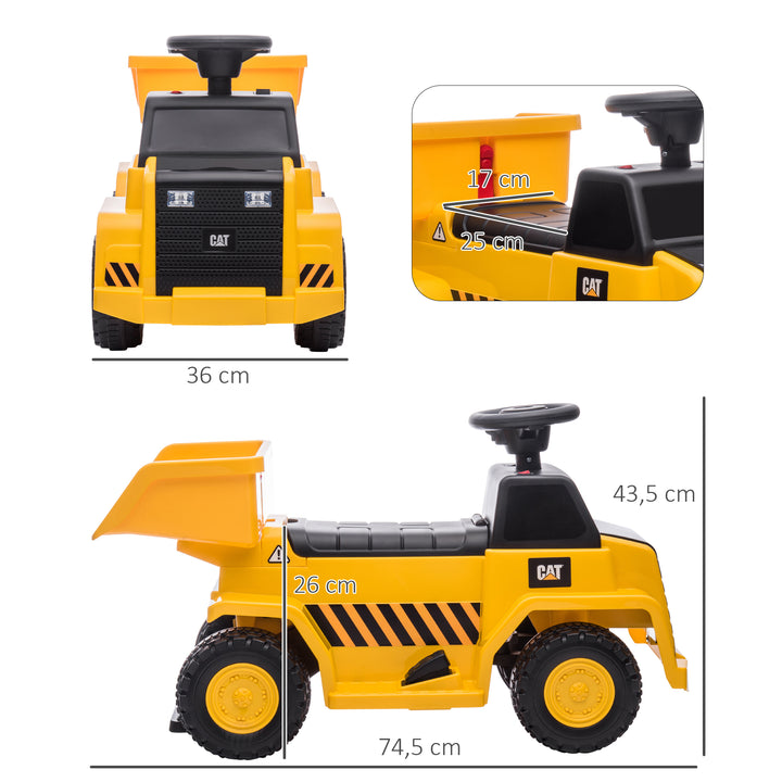 Elektrisk dumptruck til børn, vipbart læsseområde, maks. 3 km/t, forlygter, horn, gul, 74,5 x 36 x 43,5 cm