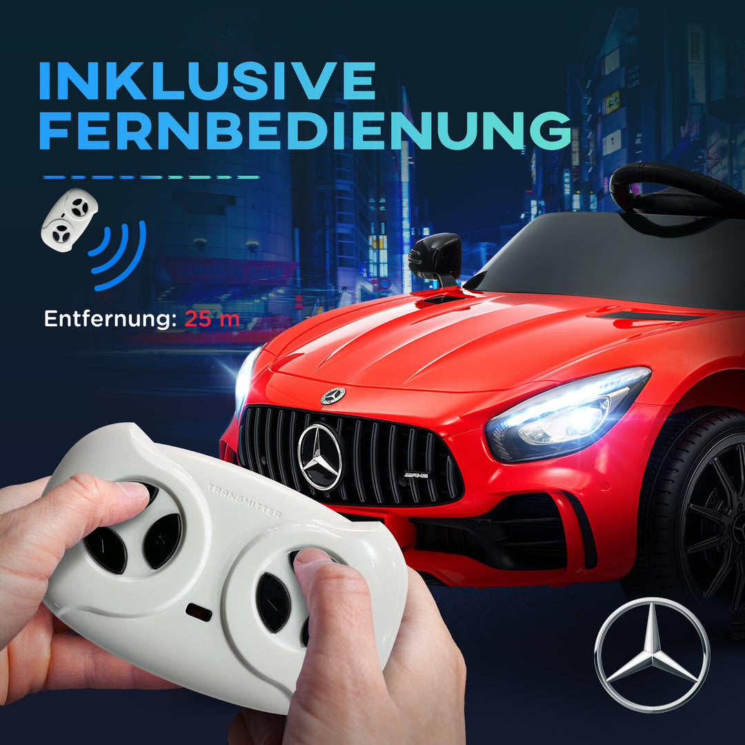 Elektrisk børnebil, Mercedes, 3-5 km/t, fjernbetjening, lys og musik, rød