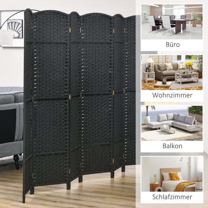 6-Panels rumdeler, foldbar skærm, skærm til stue, soveværelse, hjemmekontor, sort