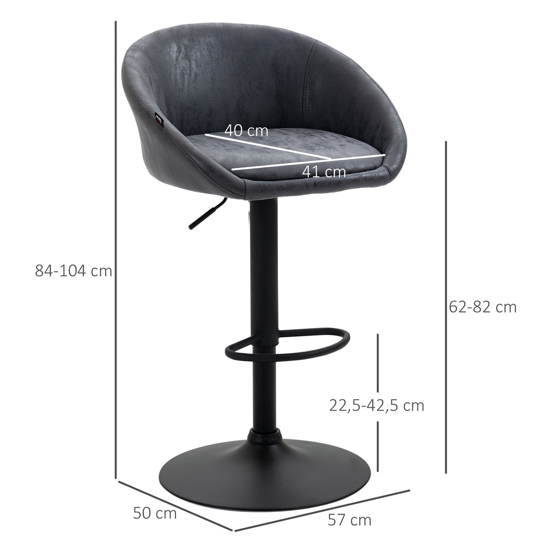 Sæt med 2 barstole, højdejusterbare, 360 graders drejeligt design, 57 cm x 50 cm x 84-104 cm, grå