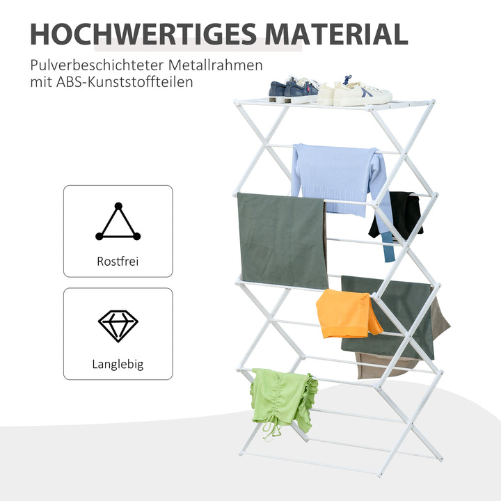 Sammenklappelig tørrestativ med 8 etager tørrestativ tørretumbler tørrestativ tørrestativ metal plastik hvid 74 x 35 x 144 cm