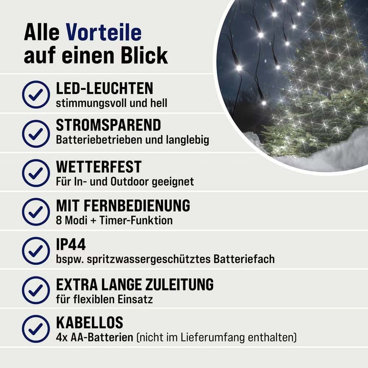 Dekorativ net-lyskæde kold-hvidt lys, 100 LED'er, 120x120cm