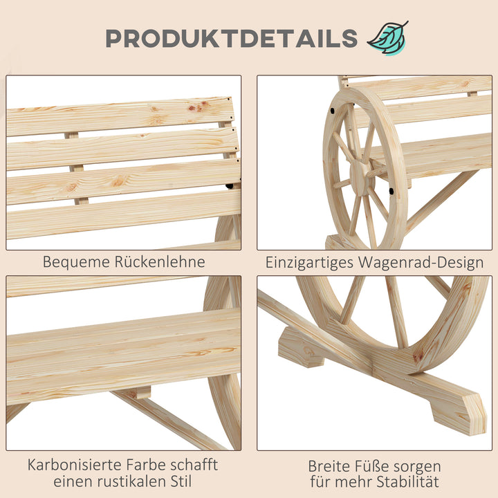 Havebænk, vognhjulsdesign, til 2 personer, naturtræ, mørkebrun, 105,5 x 56 x 79 cm, naturfarvet