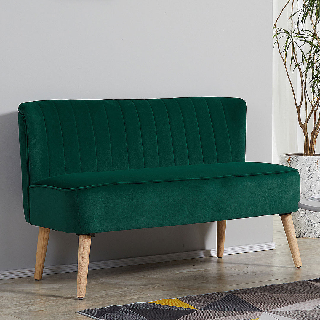 2-Personers stofsofa polstret sofa dobbeltsofa siddemøbler loungesofa træ fløjlsagtig polyesterskum mørkegrøn 117 x 56,5 x 77 cm
