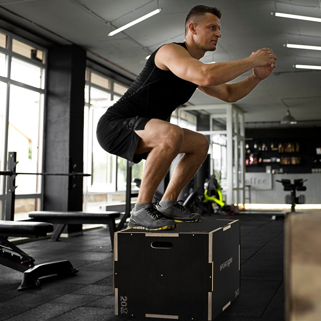 Plyo-boks/springboks, robust, 76x61x51 cm, sort, håndtag 10x3,5 cm, op til 120 kg