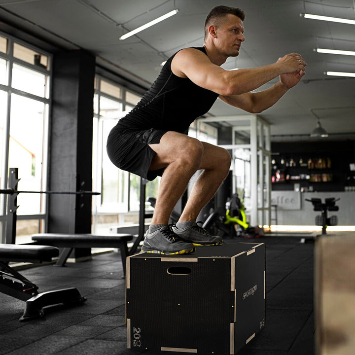 Plyo-boks/springboks, robust, 76x61x51 cm, sort, håndtag 10x3,5 cm, op til 120 kg